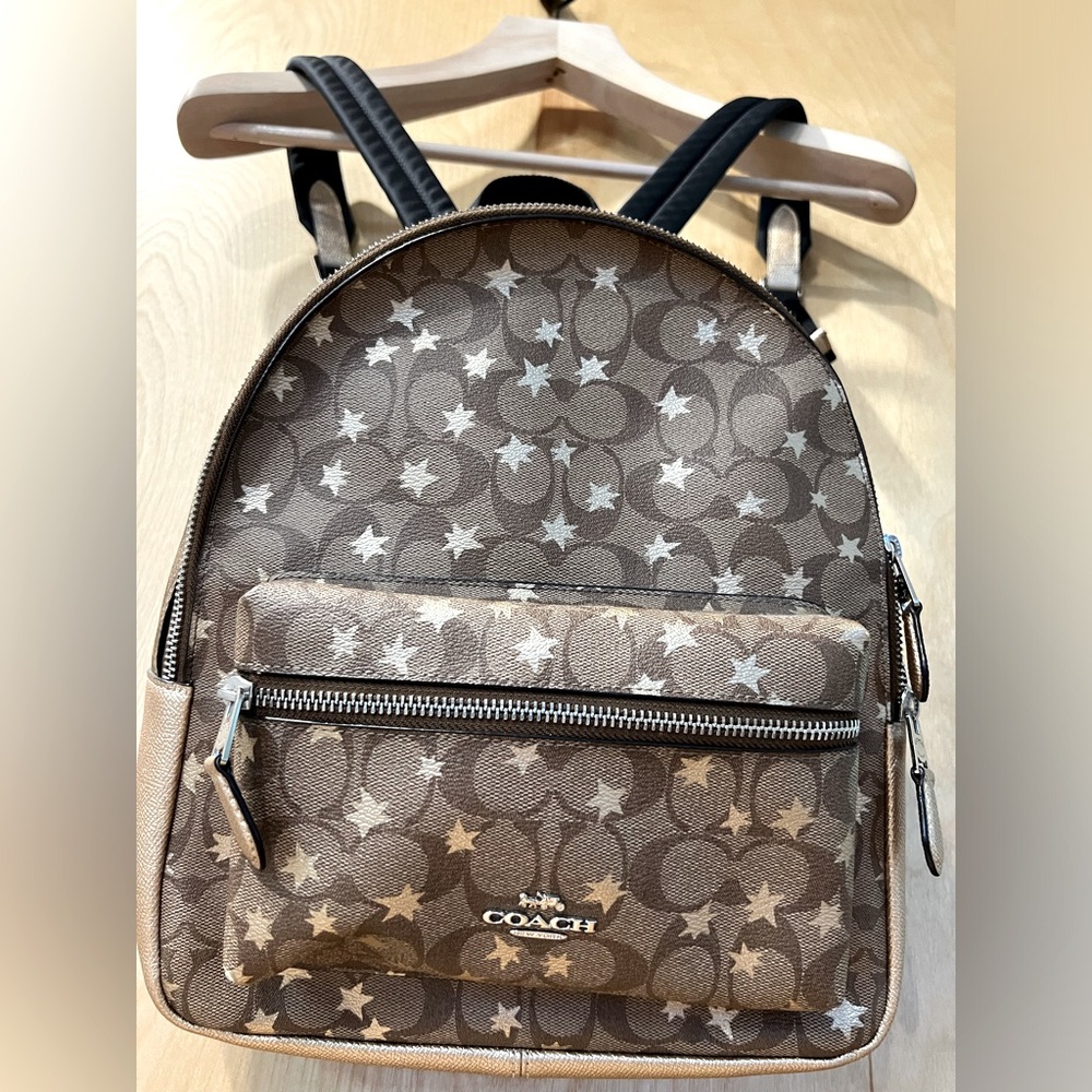 COACH 1012” CHARLIE MINI BACKPACK WITH STAR PRINT BROWN & GOLD
